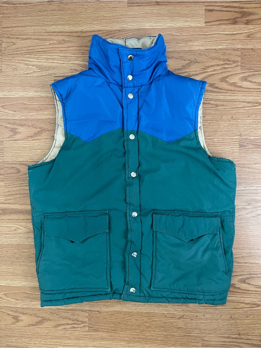 Vtg Sunbuster men’s down Blue and Green Quilted Puffer Vest outdoor Gorpcore